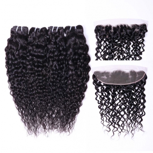 Evova Hair Weave 4 Bundles With 13x4 Frontal Water Wave Hair