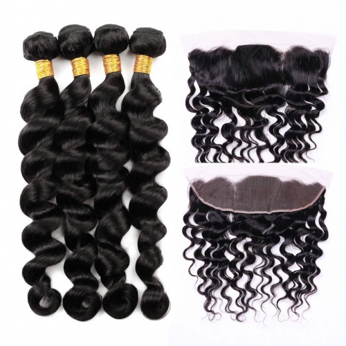 Loose Wave Hair Weave 4 Bundles With 13x4 Frontal Evova Cheap Human Hair