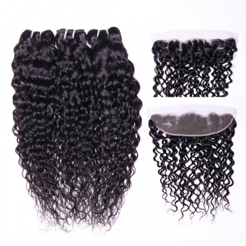 Water Wave Hair Weave 3 Bundles With 13x4 Frontal Hot Sale Evova Cheap Hair