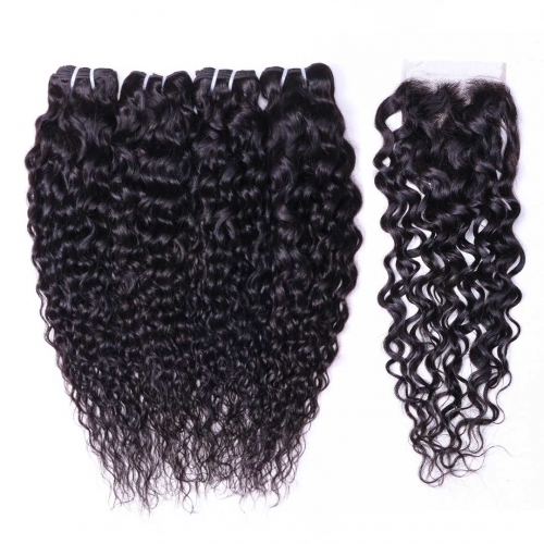Cheap Human Hair Weave 4 Bundles With 4x4 Closure Water Wave Evova Hair Factory Price