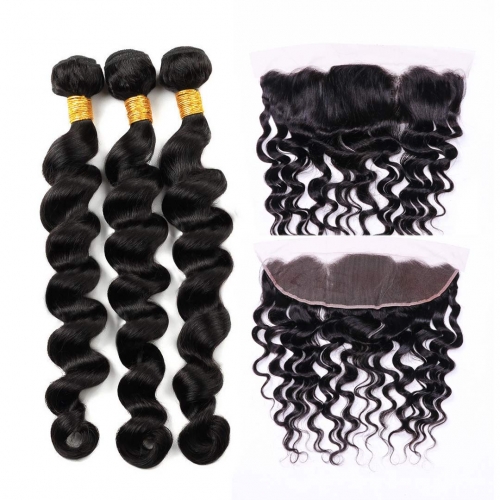 Loose Wave Hair Weave 3 Bundles With 13x4 Frontal Cheap Evova Human Hair