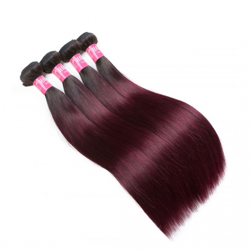 Cheap Ombre Straight Hair Weave 4 Bundles T1b/99j Thick HAIRCC Remy Hair Natural Black Red Wine