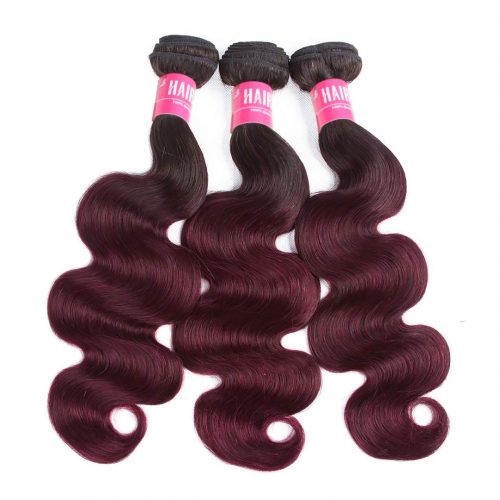 Cheap Ombre Hair Weave 3 Bundles Body Wave T1B/99J Soft HAIRCC Remy Hair Natural Black Red Wine