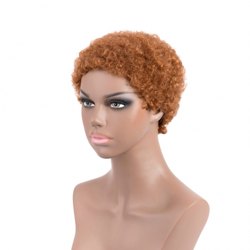 Afro Curly Cute Wigs Evova Blonde Human Hair Machine Made Wigs No Lace Wigs