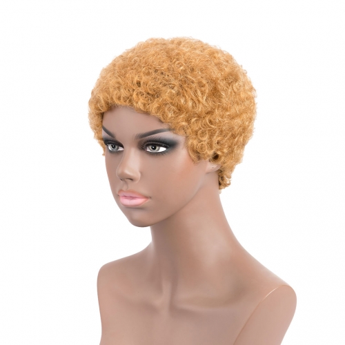 Short Afro Curly Bob Wigs Honey Blonde Machine Made Human Hair Wigs Evova Non Lace Wigs