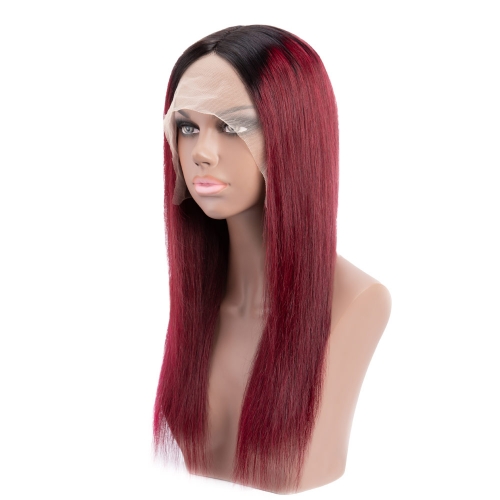 12in-30in T Part Lace Front Wigs Straight Human Hair Burgundy Color Ombre Wigs HAIRCC Wigs
