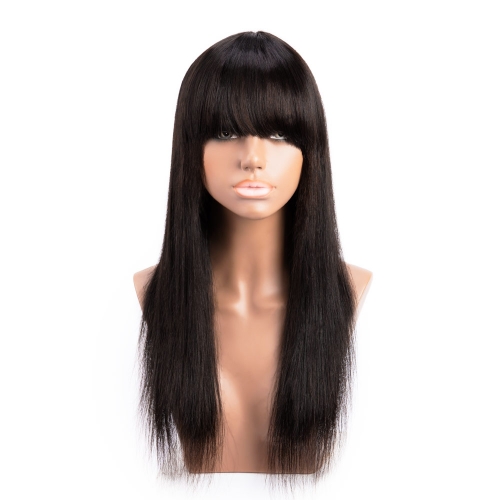 10in-32in Long Straight Human Hair Machine Made Wigs With Bangs Glueless HAIRCC Wigs