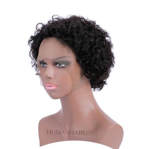 Short Pixie Cut Wig Natural Black Lace Front Wigs Evova Wavy Human Hair Bob Wigs