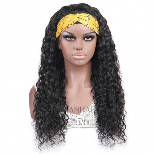 Human Hair Headband Wig 8in-26in Water Wave Glueless Scarf Wigs HAIRCC Wig