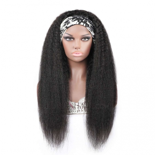 Human Hair Headband Wig 8in-26in Yaki Straight Glueless Scarf Wigs HAIRCC Wig