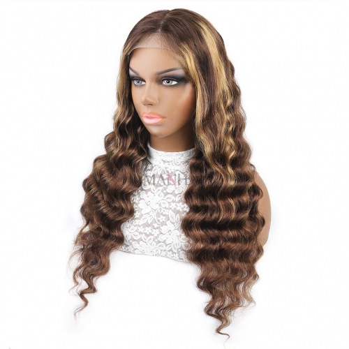 Balayage Color Lace Front Wig 12in-38in Loose Deep Human Hair Ombre Wigs HAIRCC Wig