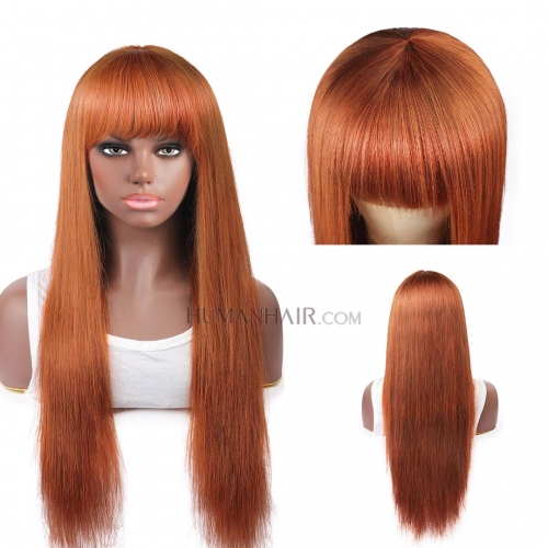 Ginger Orange Human Hair Wig With Bangs 8in-32in Machine Made Non Lace Wig HAIRCC Wigs
