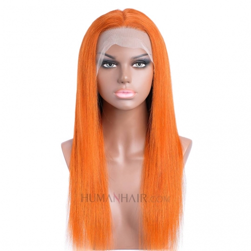 Straight Human Hair Lace Front Wig Ginger Orange T Part Lace Front Wigs HAIRCC Highlight Wig