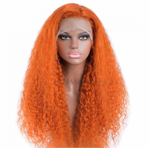 Ginger Red Human Hair Lace Front Wig Jerry Curly T Part Lace Front Wigs HAIRCC Highlight Wig