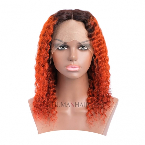 Human Hair Lace Front Wig Black Orange T Part Lace Front Ombre Wigs HAIRCC Highlight Wig