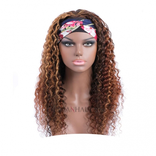 Headband Wig Water Wave 8in-24in Balayage Color Human Hair Glueless Scarf Wigs HAIRCC Ombre Wig