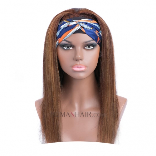 Ombre Color Headband Wig 8in-24in Balayage Color Straight Human Hair Glueless Scarf Wigs HAIRCC Wig
