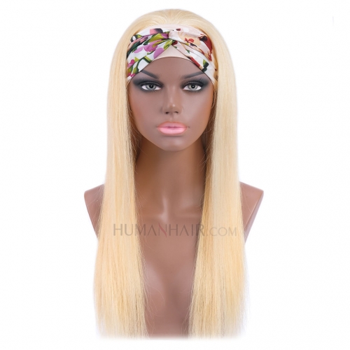 Blonde Headband Wig 10in-28in Straight Human Hair Glueless Scarf Wigs HAIRCC Wig