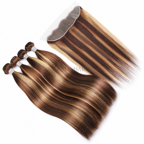 Balayage Ombre Hair Straight Human Hair Weave 4 Bundles With Frontal HAIRCC Remy Hair