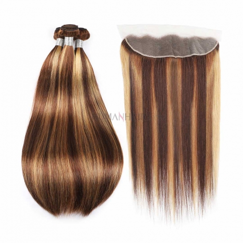 Balayage Ombre Hair With Frontal Straight Human Hair Weave 3 Bundles HAIRCC Remy Hair
