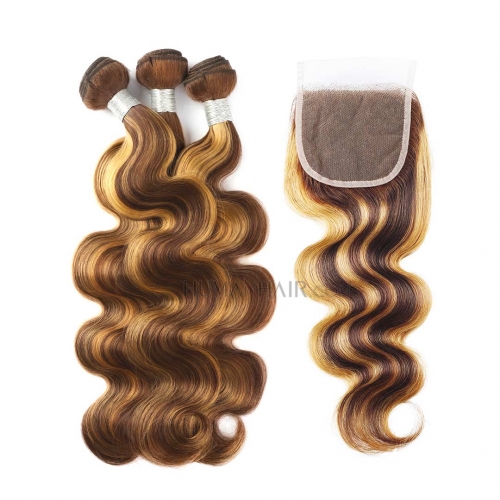 Balayage Ombre Hair With Closure Body Wave Human Hair Weave 3 Bundles HAIRCC Remy Hair