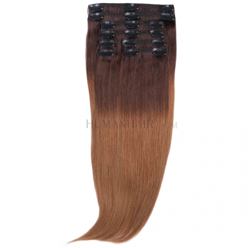 Clip In Hair Extensions 8pcs/Pack Ombre Brown 2T6 10in-24in Remy Human Hair Extensions HAIRCC Hair