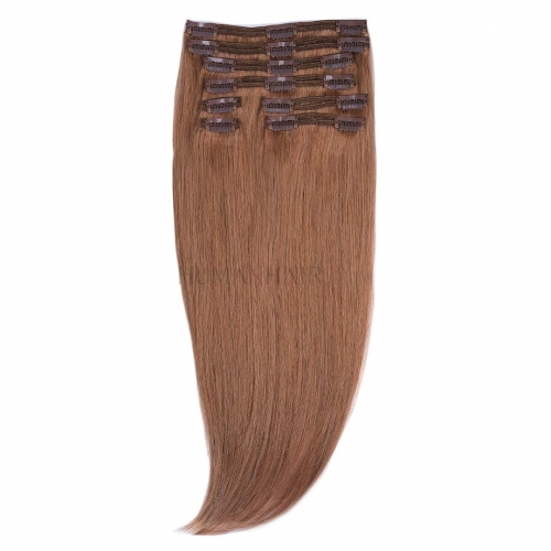 Clip In Hair Extensions 8pcs/Pack Light Brown #8 10in-24in Remy Human Hair Extensions HAIRCC Hair