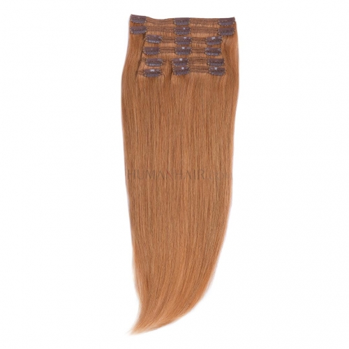 Clip In Hair Extensions 8pcs/Pack Auburn #30 10in-24in Remy Human Hair Extensions HAIRCC Hair
