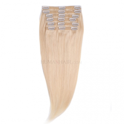Clip In Hair Extensions 8pcs/Pack Platinum Blonde #60 10in-24in Remy Human Hair Extensions HAIRCC Hair