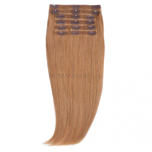Clip In Hair Extensions 8pcs/Pack Honey Blonde #27 10in-24in Remy Human Hair Extensions HAIRCC Hair
