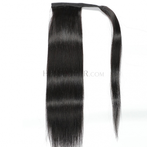 Straight Human Hair Ponytail Wrap Around Clip In Pony Tail Extension Evova Hair