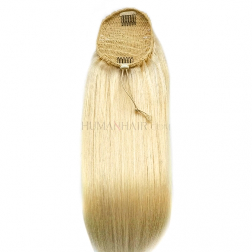 Blonde Human Hair Drawstring Ponytail Clip In Pony Tail Wig Extension Evova Hair