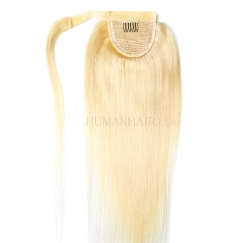 Blonde Human Hair Ponytail Wrap Around Straight Clip In Pony Tail Extension Evova Hair