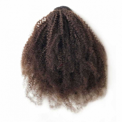 Afro Kinky Curly Puff Ponytail Drawstring #2 Darkest Brown Human Hair Clip In Pony Tail Extension Evova Hair