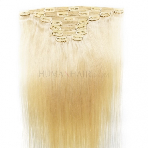 Lace Clip In Hair Extensions 8pcs/pack 10in-24in 613 Blonde Human Hair Clip Ins Evova Hair