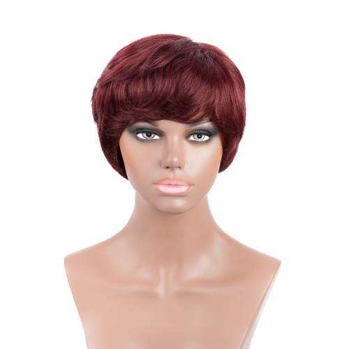 Bob Wig 99J Dark Red Wine Human Hair Machine Made Wigs Evova Cheap Wigs