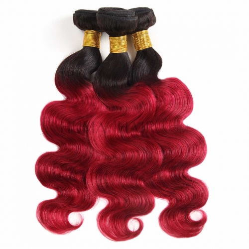 Red Hair Bundles Body Wave 3 Pieces Soft Brazilian Ombre Human Hair Weave T1B/BUG Evova Hair Weft