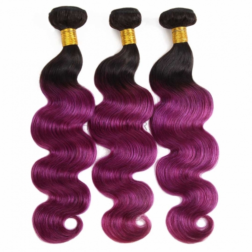 Purple Hair Weave 3 Bundles Body Wave Ombre Brazilian Human Hair Weft T1B/Purple Soft Evova Hair