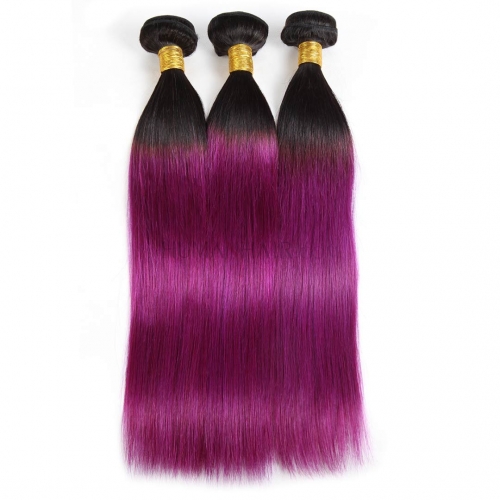 Purple Hair With Dark Roots 3 Bundles Ombre Brazilian Human Hair Weave Soft Evova Hair Weft