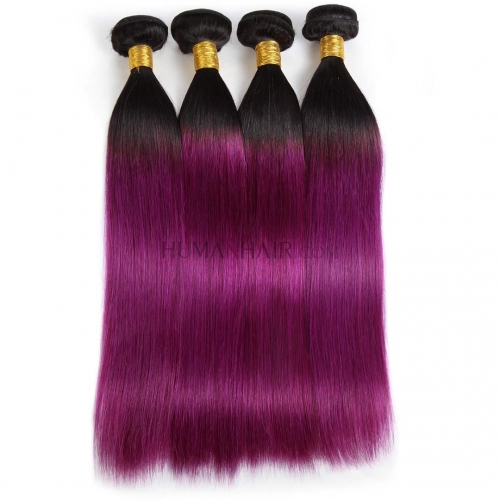 4 Bundles Purple Hair Weave Ombre Brazilian Straight Human Hair Weft Cheap Evova Hair