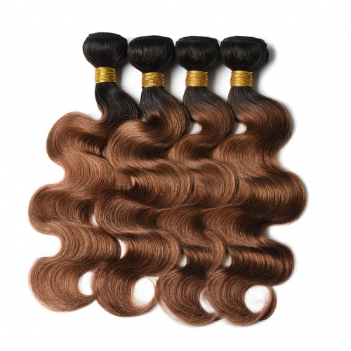 Body Wave Amber Hair Bundles 4 Pieces Ombre Brazilian Human Hair Weave T1B/30 Bouncy Evova Hair Weft
