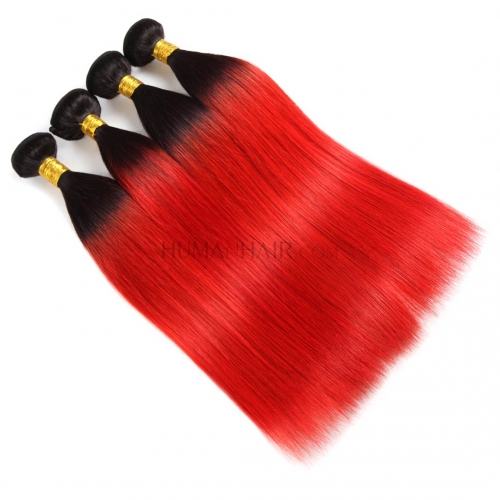 4 Bundles Brazilian Straight Hair Weave Ombre Red Human Hair Weft T1B/Red Shiny Evova Hair