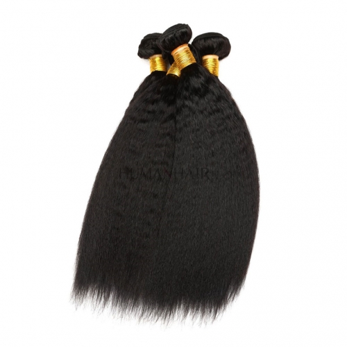 Kinky Straight Hair Bundles 4 Pieces Brazilian Yaki Straight Human Hair Weft Thick Evova Hair