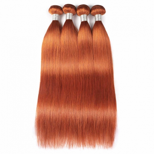Ginger Orange Hair Weave 4 Bundles 8in-28in Straight Human Hair Weft Highlight Evova Hair