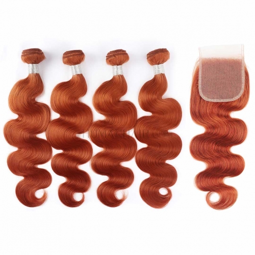 Ginger Orange Hair Weave 4 Bundles With Lace Closure Body Wave Evova Human Hair