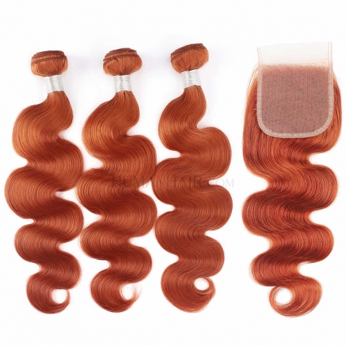 Ginger Orange Hair 3 Bundles With Closure Body Wave Highlight Human Hair Weave Evova Hair