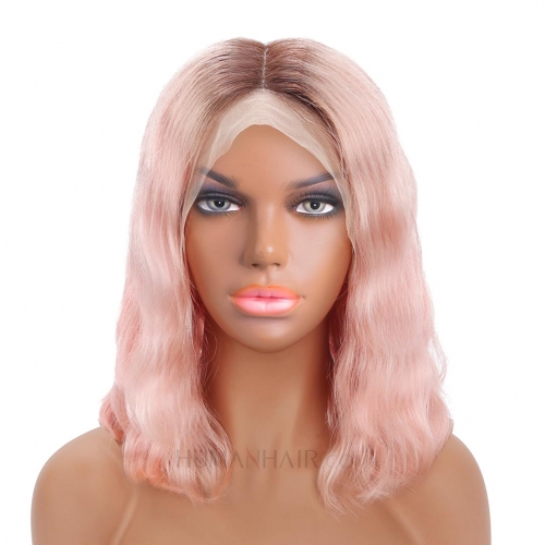 Pink Color Bob Wigs Remy Human Hair Lace Front Wigs Body Wave 13x4.5 Pre Plucked