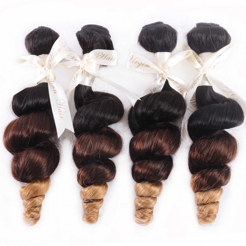 Ombre Hair Weave 3/4 Bundles Loose Wave T1B/4/27 Ombre Remy Human Hair Weft HAIRCC Hair