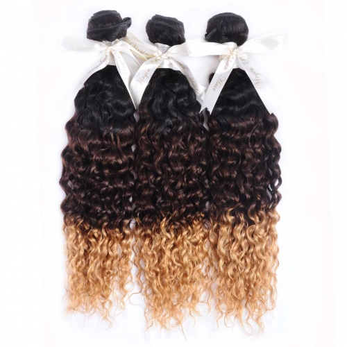 Curly Ombre Hair Weave 3/4 Bundles T1B/4/27 Ombre Remy Human Hair Weft HAIRCC Hair