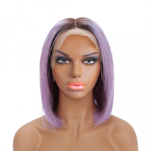 HAIRCC Remy Human Hair Lace Front Wigs Purple Color Bob Wigs Pre Plucked